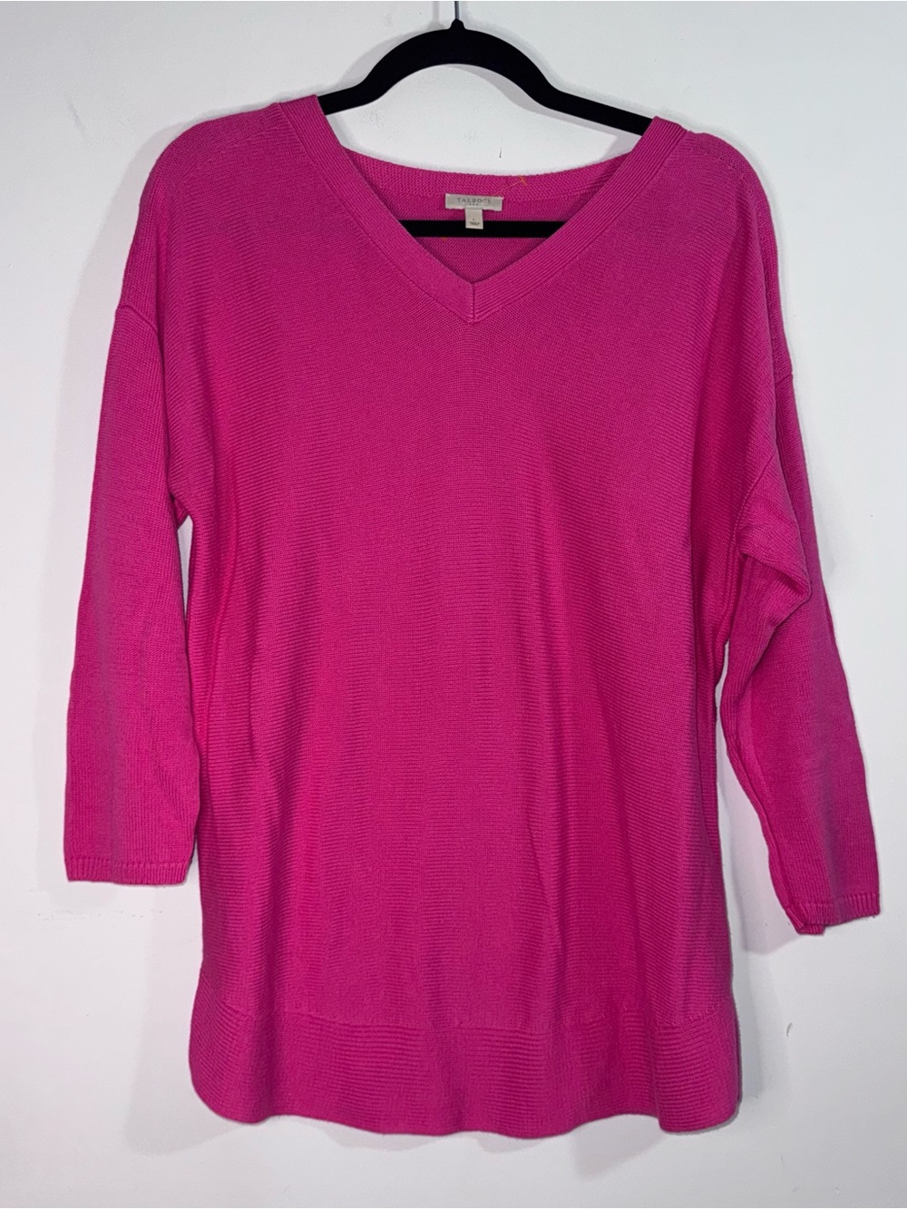 Talbots Pink V Neck Tunic Sweater Large Textured Knit Coastal Grandma
